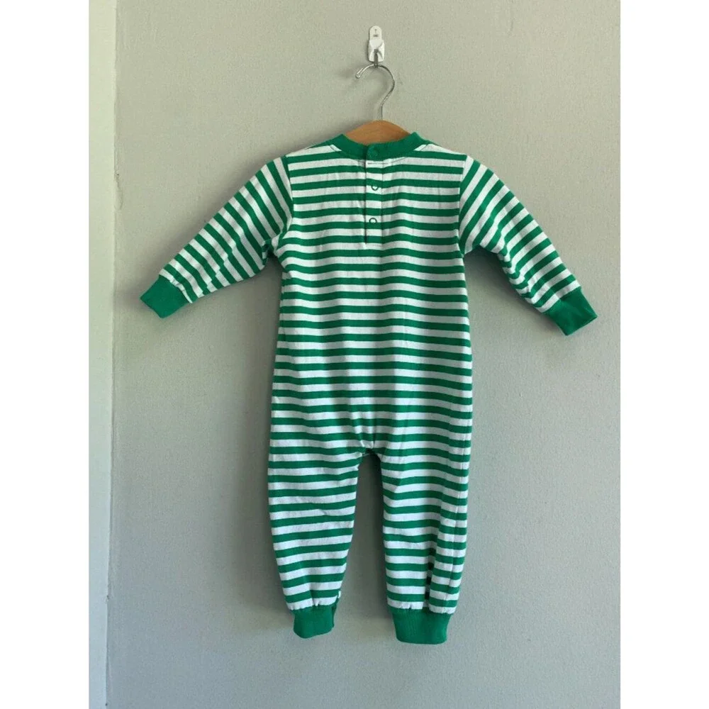 Bailey Boys Snap Pajamas Embroidered Alex Tools Green White Stripes Pajamas 12M
